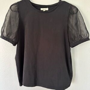 Madewell Black Boxy Sheer Sleeve Blouse